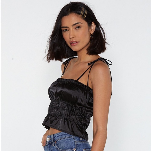 Nasty Gal Tops - Black satin crop top, tank top, size 8